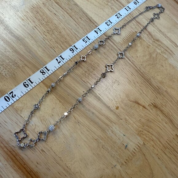 Silver-Tone Long Necklace With Spade-Style Charms & Crystal Accents 32-Inch Chai - Picture 4 of 11